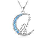 enjoylifecreative Cat Moon Necklace 925 Sterling Silver Cat Pendant Necklace Cat Themed Jewellery Gifts for Women Cat Lovers