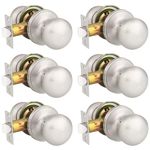 GOBEKOR 6 Pack Brushed Nickel Doorknob Stainless Steel,Interior Door Knob for Closet and Hall,Passage Door Knob with Lock,Modern Flat Ball Door Knob,Keyless Door Locksets Reversible for Right/Left