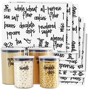 Talented Kitchen 157 Pantry Labels for Food Containers, Preprinted Clear Kitchen Food Labels for Organizing Storage Canisters & Jars, Black Script + Numbers Stickers (Water Resistant)