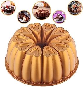 MIENCA Heart Shape Aluminum Cake Pan, Titanium Coating, Non-Stick, 12 Cups, Heavy Duty, Mothers Day Bundt Cake Pan, 10 Inch Baking Mold, Cast Aluminum Fluted Tube Pan, Easy to Clean (Gold)