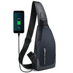 Aucuu Men's Chest Bag, Waterproof Shoulder Bag, Leisure Chest Bag with USB Charging Port, Travel Backpack for Hiking, Cycling, Travel, Camping (with 1 x USB), Blue, 54