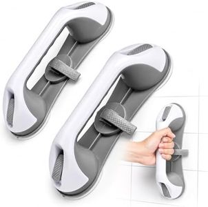 Mikogo Grab Bars for Bathtubs and Showers, 2 Pack No-Drill Suction Shower Handles with 3 Suction Cups, Removable Bathroom Safety Balance Bars for Seniors, Smooth Tile & Glass, Gray