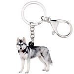 WEVENI Acrylic Siberian Husky Keychain Dog Jewelry For Women Girl Car Bag Purse Charm (Grey)