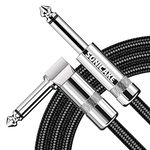 SONICAKE Braided Guitar Cable 3m/10ft Guitar Instrument Cable 6.35mm 1/4" Right Angle to Straight Black