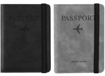 BOLDSTUFF Couple 2 Pcs Passport Holder Passport Cover with Credit Card Slot and BoardingPass Slot Bi-Fold Passport Wallet Case Book Travel Must Have, RFID Blocking Leather-Combo Unisex (Black+Gary)