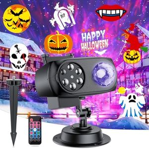 Halloween Christmas Projector，Outdoor Light with Snowflake Xmas Theme Party Yard Garden Decorations with 14 Slides 10 Colors 8 Picture Holiday Projector Lights with Remote Control Waterproof Indoor