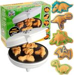 Dinosaur Mini Waffle Maker- 5 Different 3D Shaped Dinos in Minutes- Holiday Breakfast for Kids, Adults w Cool Novelty Pancakes, Electric NonStick Waffler Iron, Xmas Gift for Him or New Treat for Santa