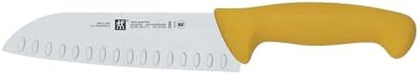 ZWILLING Twin Master 7" Santoku Knife with Granton Edge | 57 Rockwell Hardness | Ergonomic Non-Slip Synthetic Resin Yellow Handles with Enclosed Tang | Made in Spain