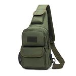 FANDARE Tactical Sling Bag Military Chest Bag Shoulder Backpack Crossbody Bags with USB Charging Port Tactical Small Rucksack for Men Women Hiking Range Travel Outdoor Sports Cover Pack Army Green