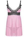 dPois Men's Sissy Lingerie Lace Pajamas Mesh Sheer See Through Adjustable Crossdress Underwear Pink L