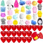 Kids Party Favors Set, Mochi Squishy Toys Red Heart Plastic Box with Valentine Cards for Kids Boy Girl Valentine Gifts, Cute Valentines School Gifts Exchange Prizes Treats (Valentines)