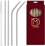 Diman Reusable Stainless Steel Straw with Cleaning Brush Long Metal Straws for Drinking, Reusable Set of 5 (2- Bend Pipe, 2- Long Straw, 1-Cleaning Brush (Silver)