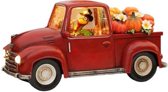 Thanksgiving Turkey Pumpkin Truck, 11.3" Large Size Red Truck Snow Globe, Hand-Painted Resin Turkey Decorations for Thanksgiving Autumn Fall Harvest Home Tabletop Decorations