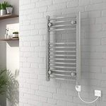 Warmehaus Bathroom Electric Heated Towel Rail 700 x 400 Curved Thermostatic 150W Chrome