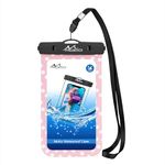 MoKo Waterproof Phone Pouch Holder, Cellphone Case Dry Bag with Lanyard Armband Compatible with iPhone 14 13 12 11 Pro Max, Samsung S21/S20/S10, Pink dots