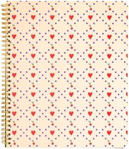 ban.do Floral Rough Draft Large Spiral Notebook, 11" x 9" with Pockets and 160 College Ruled Pages, Cherry Hearts