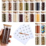 VIKEYHOME Spice Jars with Label, 20pcs 4 oz Glass Jars with Bamboo Airtight Lids, 200 Printed Spice Labels Waterproof Stickers for Seasoning Containers