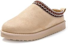 JOMIX Winter Hausschuhe Damen Lässige Slip On Slipper Warme Flauschige Plüsch Gefüttert Puschen Kunstwildleder Geschlossen Hüttenschuhe Indoor Outdoor Pantoffeln (Beige, 40 EU)