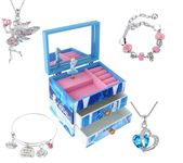 Agitation Kids Unicorn/Castle/Princess Wooden Musical Jewelry Box for Girls with Matching Jewelry Set (C-Princess2)