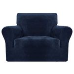 MAXIJIN Thick Velvet Chair Covers for Armchairs Super Stretch Non Slip Sofa Cover 1 Seater Dogs Cat Pet Living Room 1-Piece Elastic Couch Protector Chair Slipcover with Arms (Chair, Navy Blue)