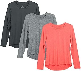 icyzone Lot de 3 t-shirts d'entraînement à manches longues pour femme – Hauts de course à pied, d'exercice, de yoga, Mélange noir/anthracite/corail, Taille XL