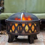 MistMo 26" Fire Pit with Cooking Grill, Outdoor Wood Burning Firepit with Spark Screen, Metal Round Design for Patio, Bonfire Party, Camping