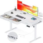 AODK Electric Standing Desk with Drawers, 55 Inch Height Adjustable Desk with Power Outlets, Sit Stand Table, Writing Computer Desk for Home, Office, Workstation, White