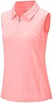 BGOWATU Women's Sleeveless Golf Polo Shirts 1/4 Zip Tennis Tank Tops with Collar UV Protection Quick Dry, Pink, Small