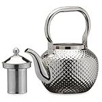 SANQIAHOME 1500ml Stainless Steel Teapot with Infuser for Induction/Gas Silver