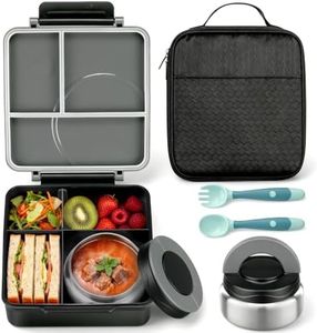 Itslife Bento Lunch Box for Kids with 8oz Soup Thermo&Lunch Bag, Leak-Proof Lunch Food Containers with 4 Compartment, Hot Food Insulated Food Jar for Kids School (Black)