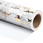 WRAPAHOLIC Wrapping Paper Roll - Mini Roll - 17 Inch X 33 Feet - White Marble with Gold Foil Design, Perfect for Birthday, Holiday, Wedding, Baby Shower