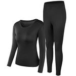 PISIQI Thermal Underwear Women Ultra-Soft Long Johns Set Base Layer Skiing Winter Warm Top & Bottom, Black, Medium