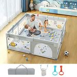 EAQ Baby Playpen,59''*59'' Large Baby Playard，Universe Astronaut Pattern Baby Fence,Indoor & Outdoor Kids Activity Center with Packing Bag and Anti-Slip Base, Kid's Fence for Infants Toddlers