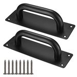 2 Pcs Sliding Door Handles, Black Door Pull Handles, Metal Pull Push Door Handles with Back Plate, Barn Door Handle for Bathroom Kitchen Cupboard Cabinet Garage Shed Gate Door Handles, 7.83x2.55"