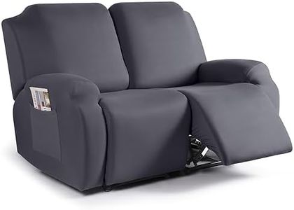 TAOCOCO Recliner Loveseat Slipcover, 2 Pieces Polyester Fabric Stretch Sofa Covers for 2 Seat Reclining Couch, Soft Washable Furniture Protector with Pockets (2 Seat, Dark Gray)