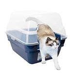 Petfamily 3in1 large cat litter tray box with hood lid Navy pan, kitten starter litter tray XL large Plastic tray cat Toilet, sturdy and easy to clean, 55x45x44cm