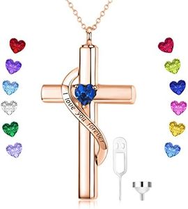SOULMEET Sterling Silver Crystal Cross Necklace for Ashes, I Love You Forever Birthstone Urn Keepsake Cremation Jewelry, Unisex Adults