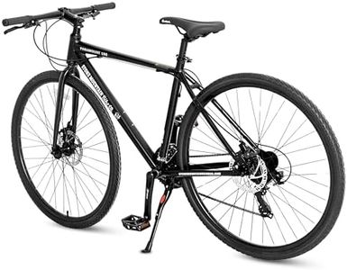 5Seconds Paramount 100 Hybrid Bike - 21 Speed Adult Bicycle for Men & Women, Lightweight Aluminum Frame, Dual Disc Brakes, 700C All-Terrain Tires, Trigger Shifters, Black. (Black)