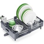 KINGRACK Dish Drainer Rack - Extendable Dish Rack, Stainless Steel Dish Drainer for Kitchen Counter, Draining Board Rack with Removable Cutlery Holder, Gray
