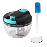 STAWINM Multi-Function Manual Food Chopper, 520ml Pull String to Slice Vegetables, Kitchen Hand Food Shredder with 3 Stainless Steel Blades and Squeegee for Vegetables, Fruits, Meat (520ml Blue)