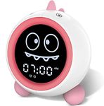 Kids Alarm Clock, Toddler Sleep Training Clock with Night Lights, Sound Machine, Time to Wake Dinosaur Alarm Clock for Children (Pink)