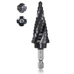 Step Drill Bit for Metal Wood 3/16"-7/8", 4-Spiral Flutes, M35 HSS Cobalt Unibit, 1/4" Hex Shank, Al-Ti-N Coated Drill Bit for Drilling 12 SAE Size Holes in Stainless Steel Aluminum Wood Plastic