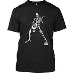 Guitar Tshirt Skeleton Playing Guitar Electric Acoustic Classical T-Shirt for Men Women, Black, Large