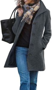 CHARTOU Women's Casual Thicken Wool Blend Stand Collar Single Breasted Pea Coat, Grey, Medium