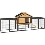PawHut Rabbit Hutch Outdoor, Wooden Guinea Pig Hutch with Steel Run, Removable Leak Proof Tray, Water-Resistant Roof, Ramp, Small Animal House for 2-3 Bunnies, Guinea Pigs, 217 x 53 x 86 cm