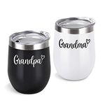 Cpskup Grandpa and Grandma Wine Tumbler Set, Insulated Stainless Steel Tumbler with Lid, Grandparents Christmas Gifts for Grandma and Grandpa from Grandkids Grandchildren(12oz, Black&White)