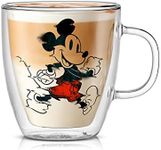 JoyJolt Mickey Mouse 13.5oz Glass Cups Set. 2 Insulated Double Wall Glass Coffee Cups, Insulated Coffee Cup Set. Unique Coffee Mugs, Large Espresso Cups. Disney Cups and Disney Mugs.