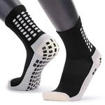 draval Non-Slip Football Socks for Men & Women | Grip Sports Socks with Cushioning | Anti-Skid, Breathable Cotton Crew Socks for Soccer, Rugby, Cricket, Gym, Yoga (1 pair black socks)