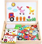 Wooden Toy Magnetic Board Puzzle Games , Double Side Jigsaw &Drawing Sketchpad Writing Dry Erase Board Chalkboard Educational Toys for Kids