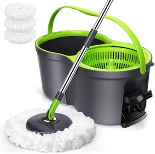 Eukue Serpillière Seau Essoreur, Balai en Microfibre avec Manche Télescopique, Serpillère et Seau Essoreur, 2en1 Seau Essoreur à Pédale et Balai à Franges pour Nettoyage sols-Gris+Vert